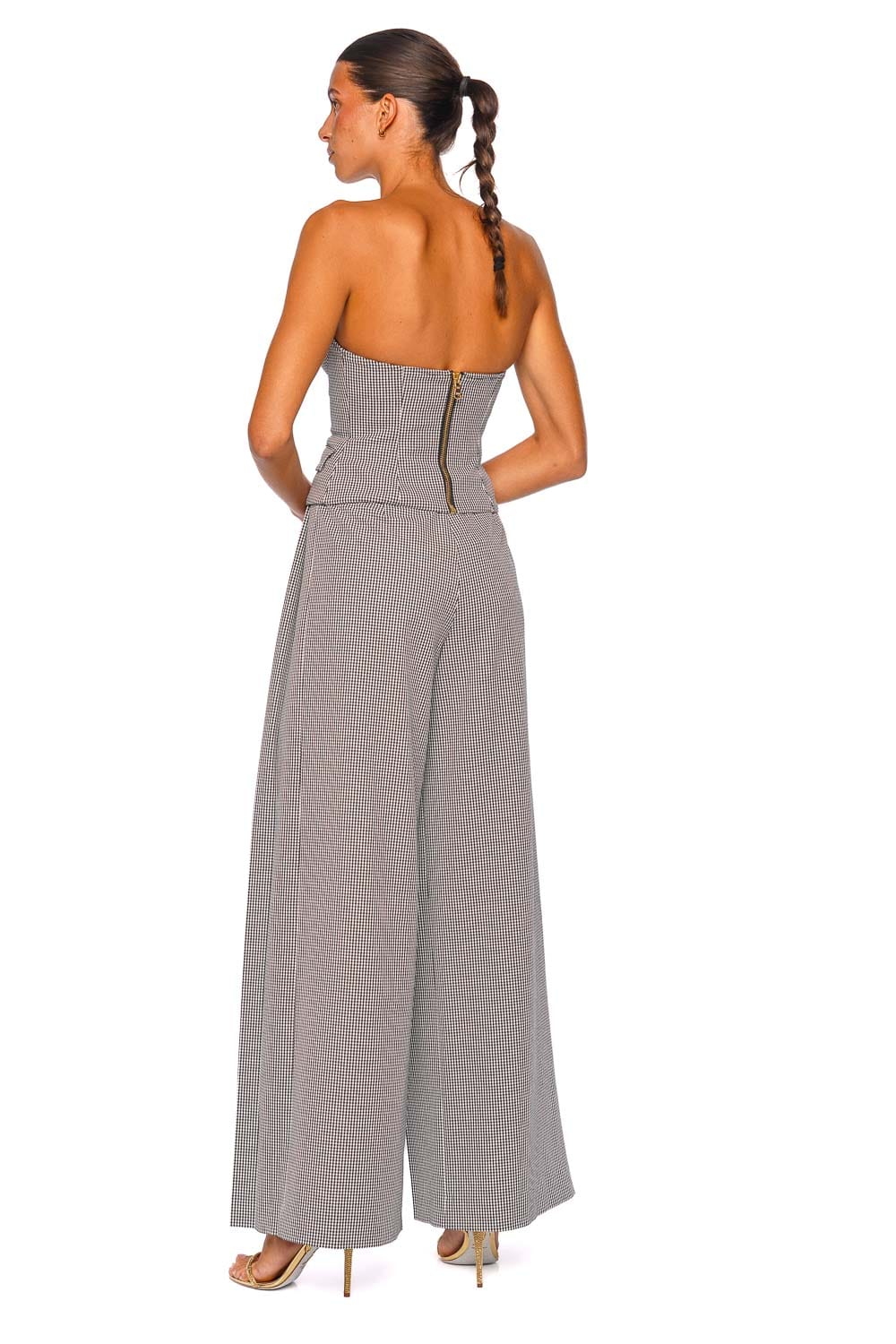 L'AGENCE Genevieve Black White Houndstooth Strapless Corset Vest Top