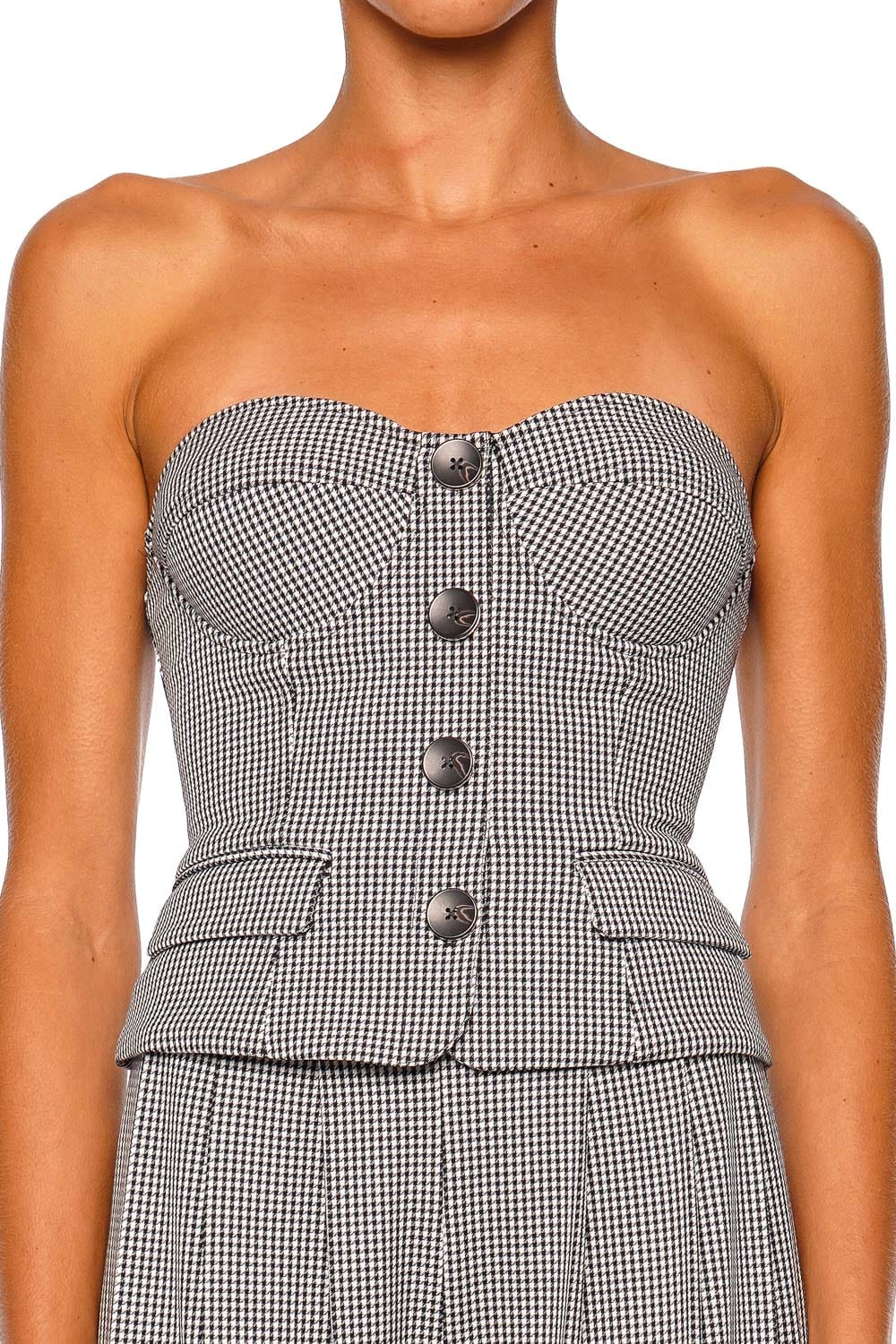L'AGENCE Genevieve Black White Houndstooth Strapless Corset Vest Top