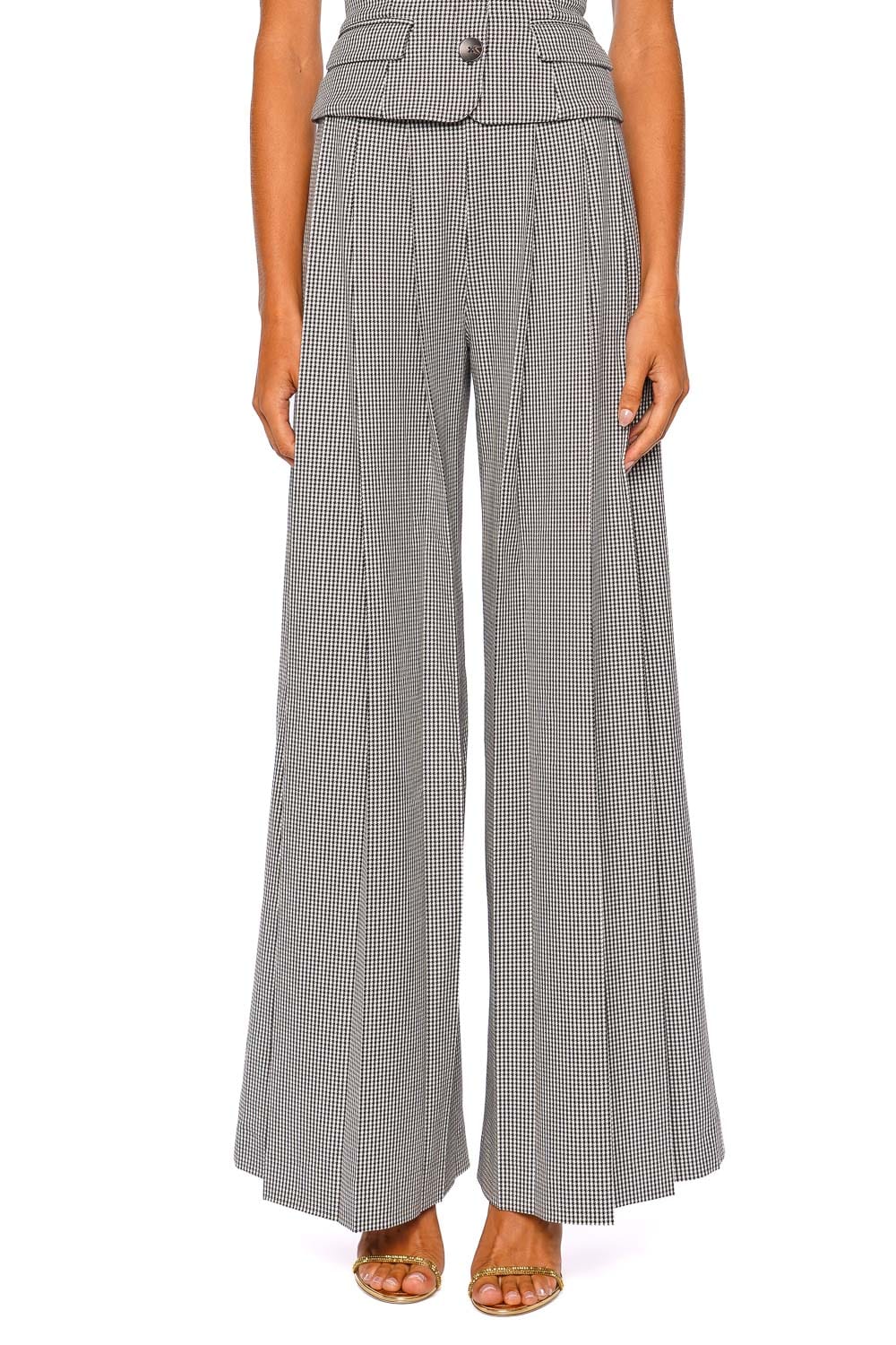 L'AGENCE Nova Black and White Houndstooth Pleated Wide Leg Pant