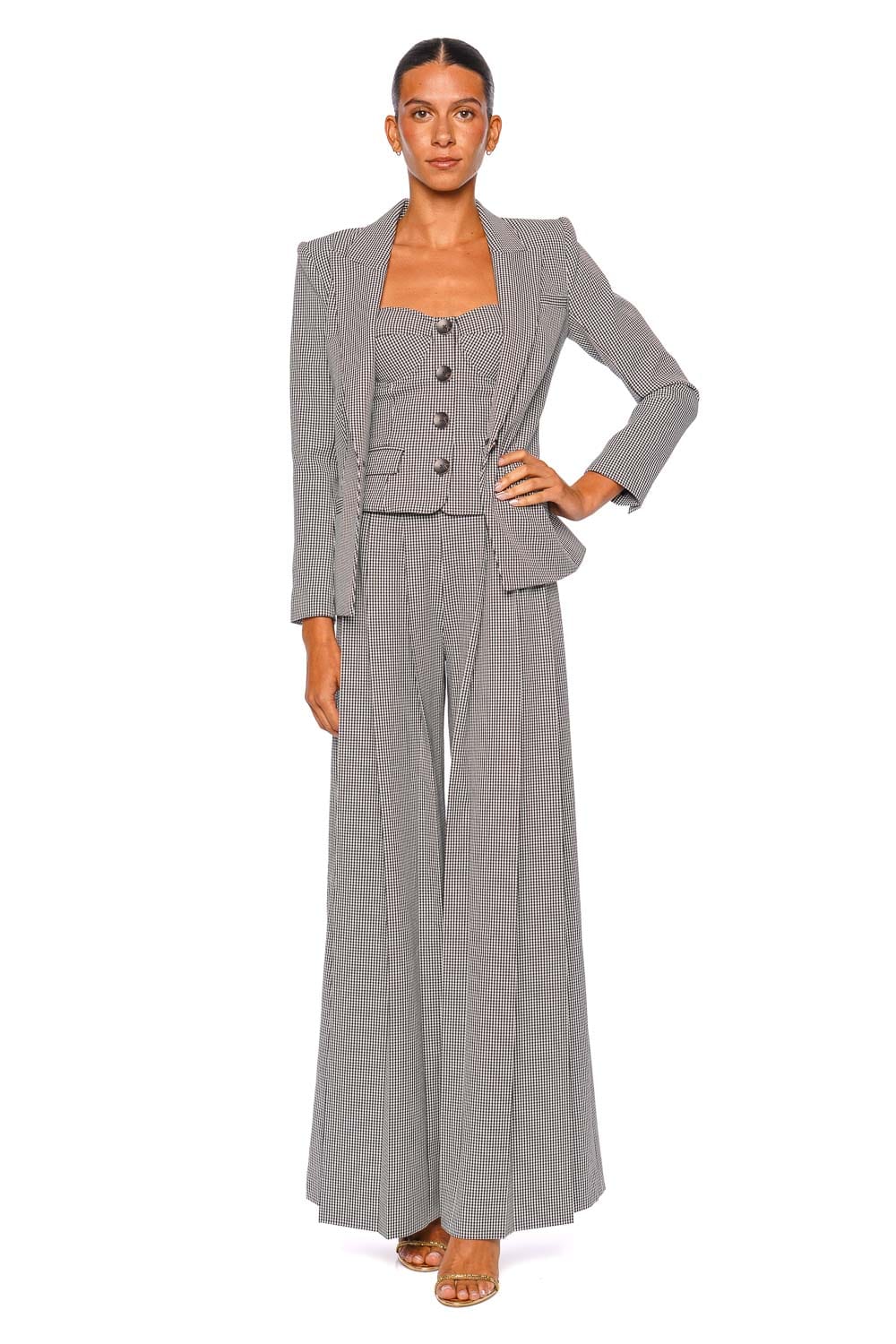 L'AGENCE Blanche Black White Houndstooth Long Sleeve Blazer