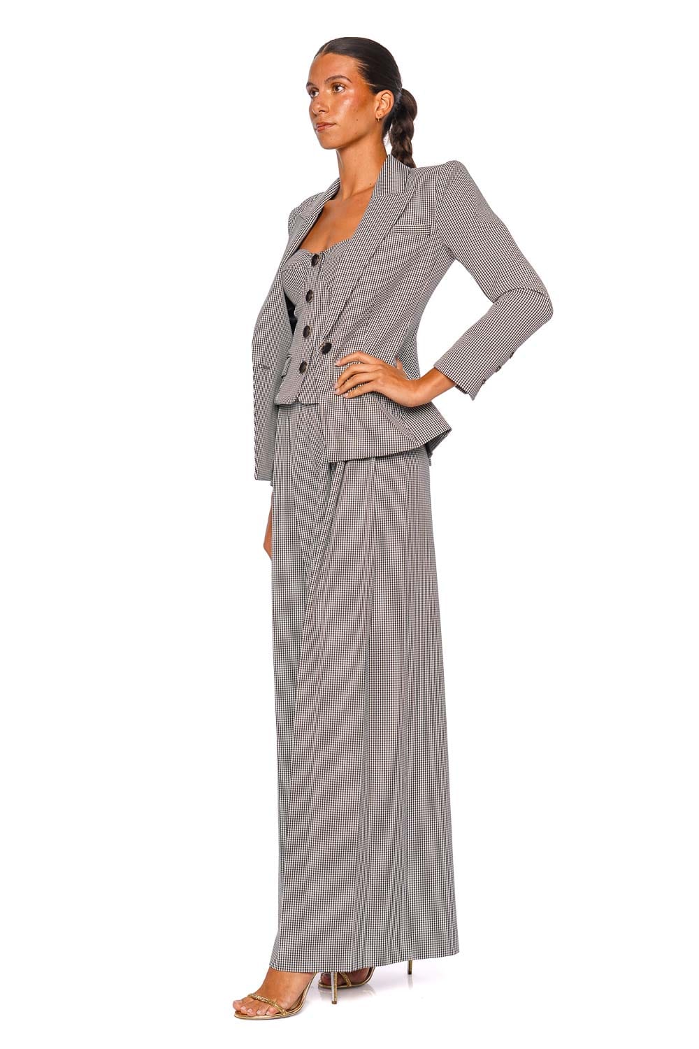 L'AGENCE Blanche Black White Houndstooth Long Sleeve Blazer