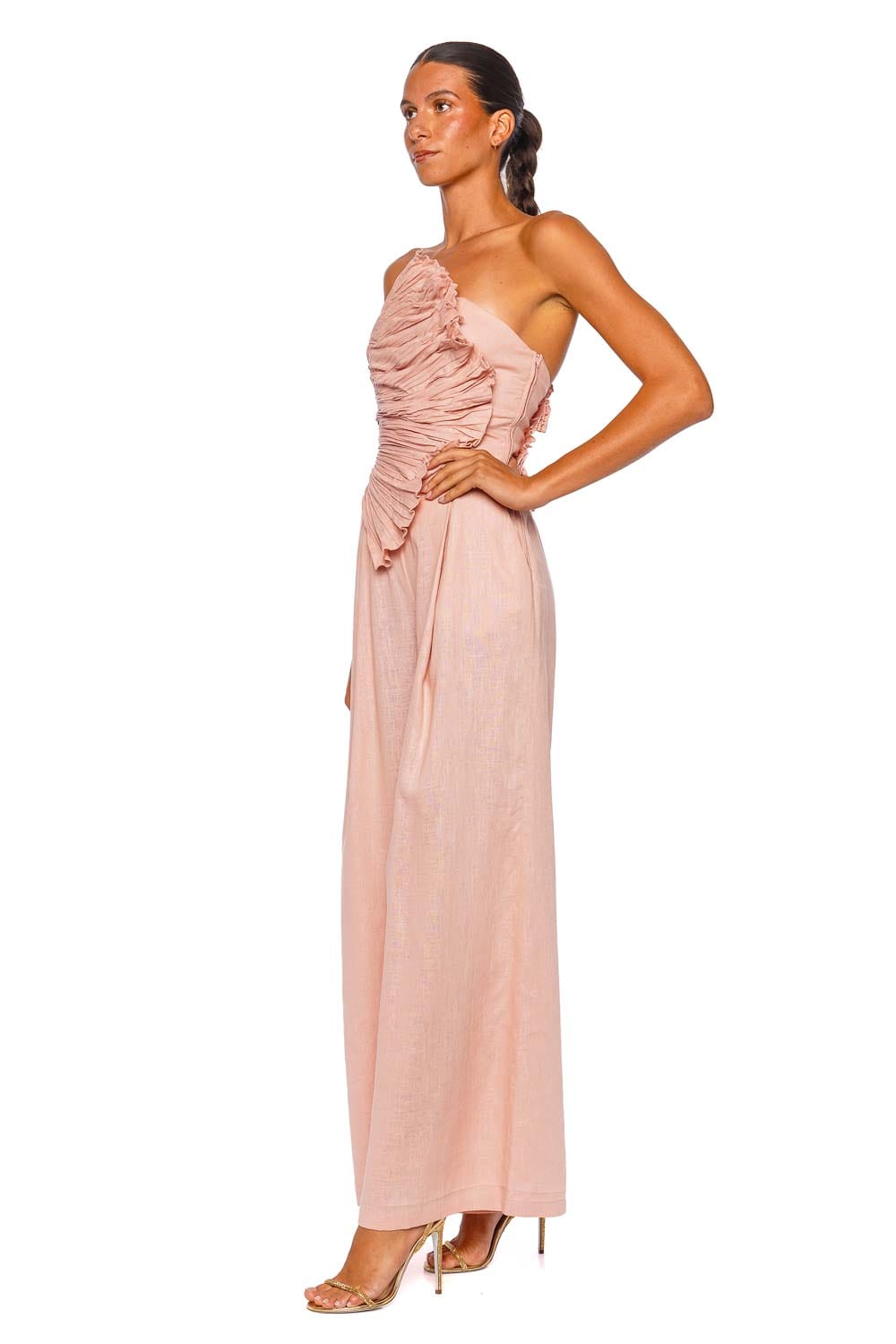 Andres Otalora Ainma Blush Pink One Shoulder Wide Leg Jumpsuit