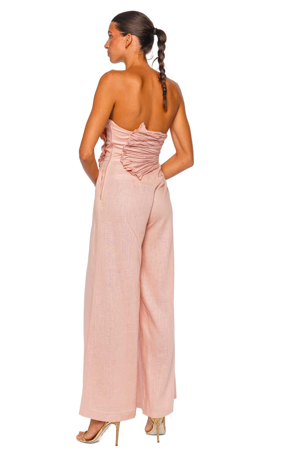 Andres Otalora Ainma Blush Pink One Shoulder Wide Leg Jumpsuit