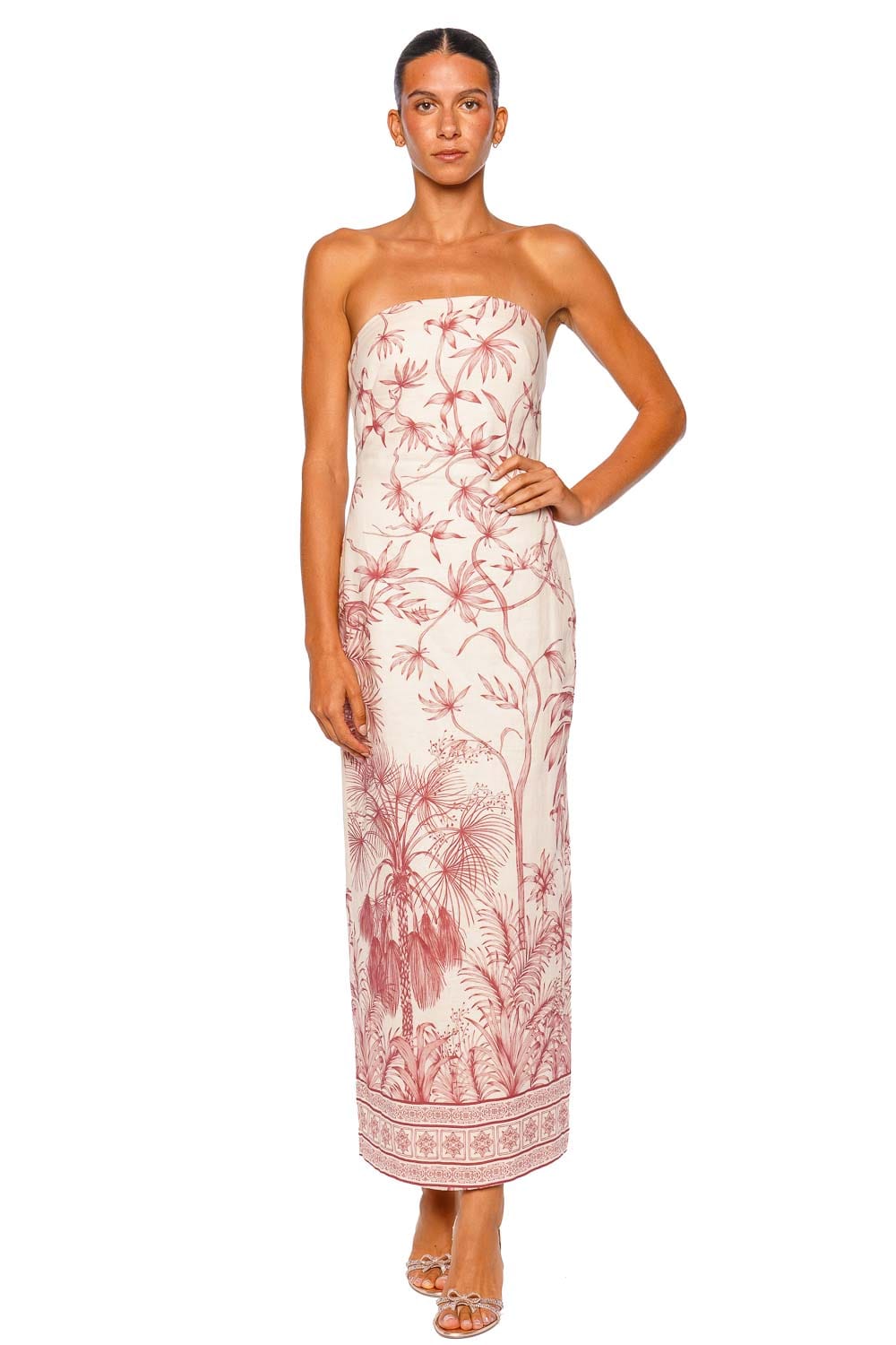 Andres Otalora Oris Ivory Pink Strapless Maxi Dress