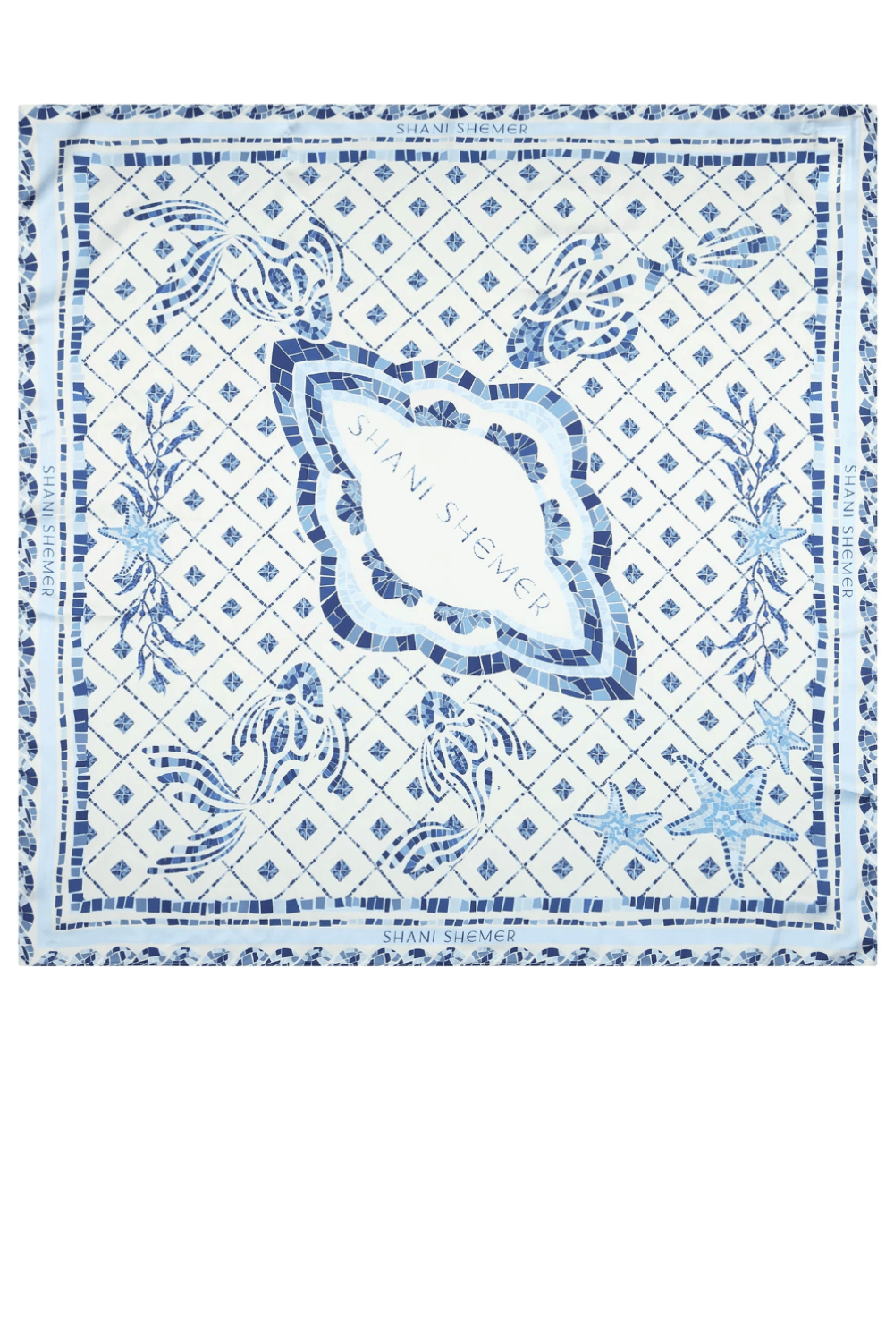 Shani Shemer Blue Bandana Blue Mosaic Print Asymmetric Sarong Mini Skirt
