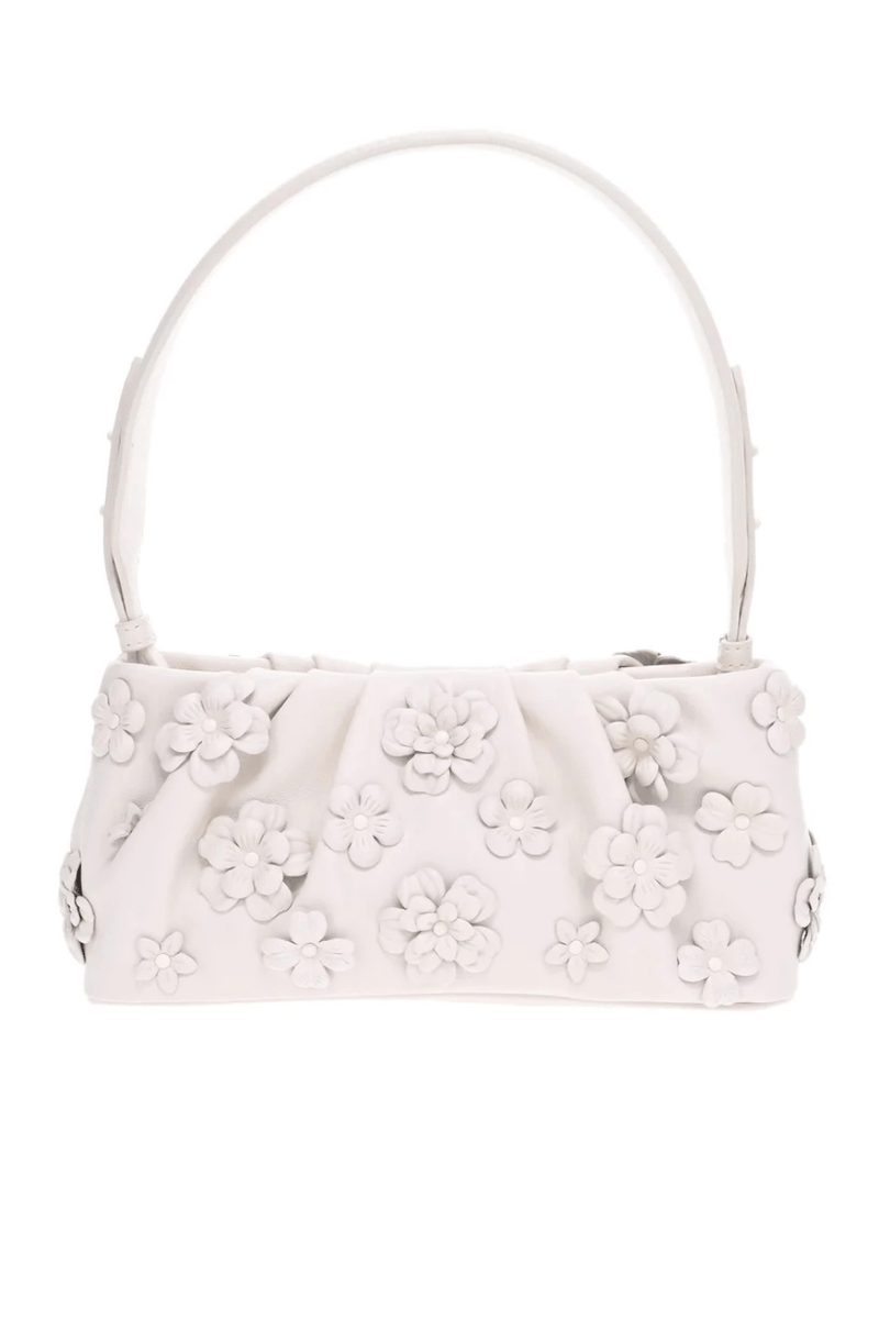 Harlow Ivory Leather Flower Shoulder Bag