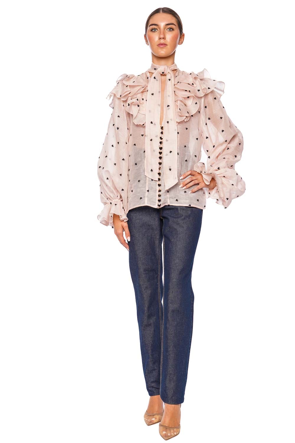 ZIMMERMANN Crush Pink Hearts Embroidered Blouse