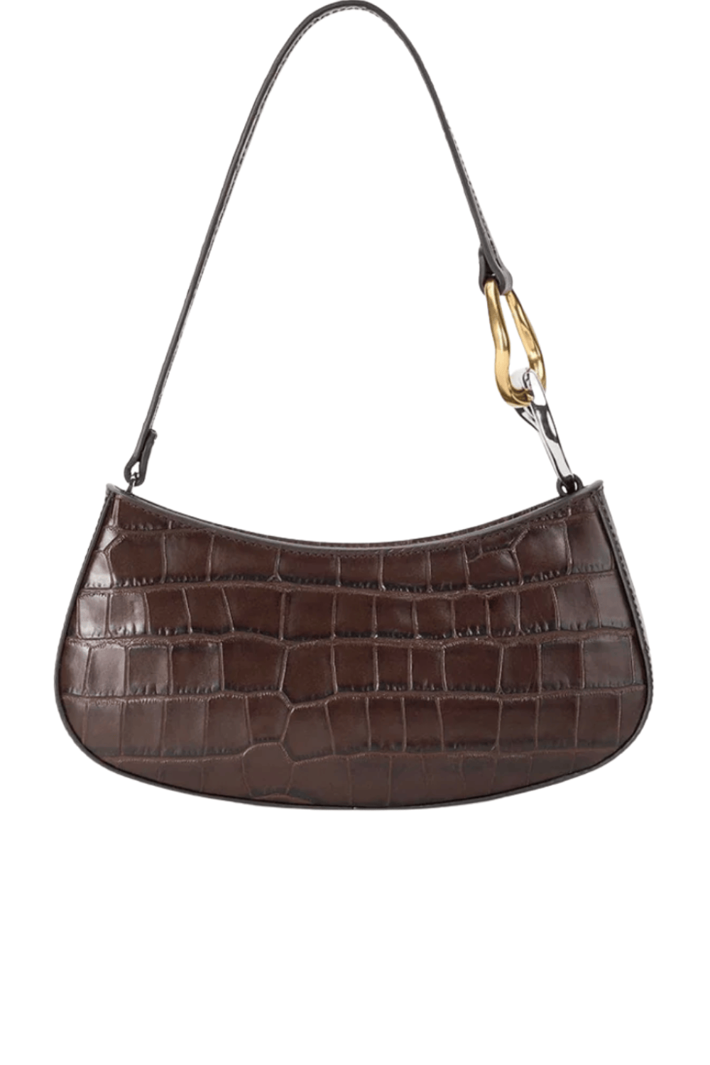 Staud Ollie Espresso Croc Embossed Leather Shoulder Bag
