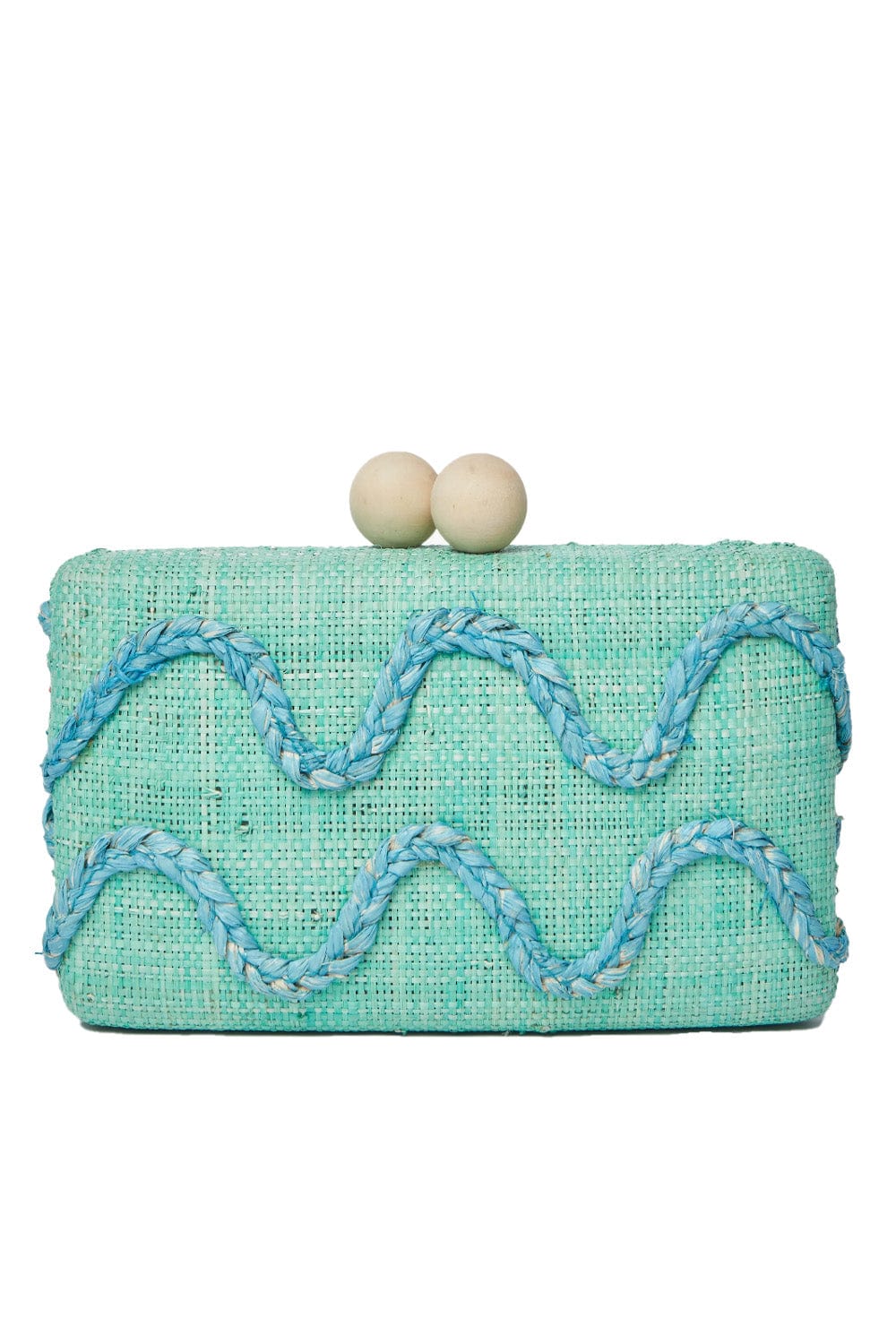 KAYU Thierra Green Embroidered Straw Clutch