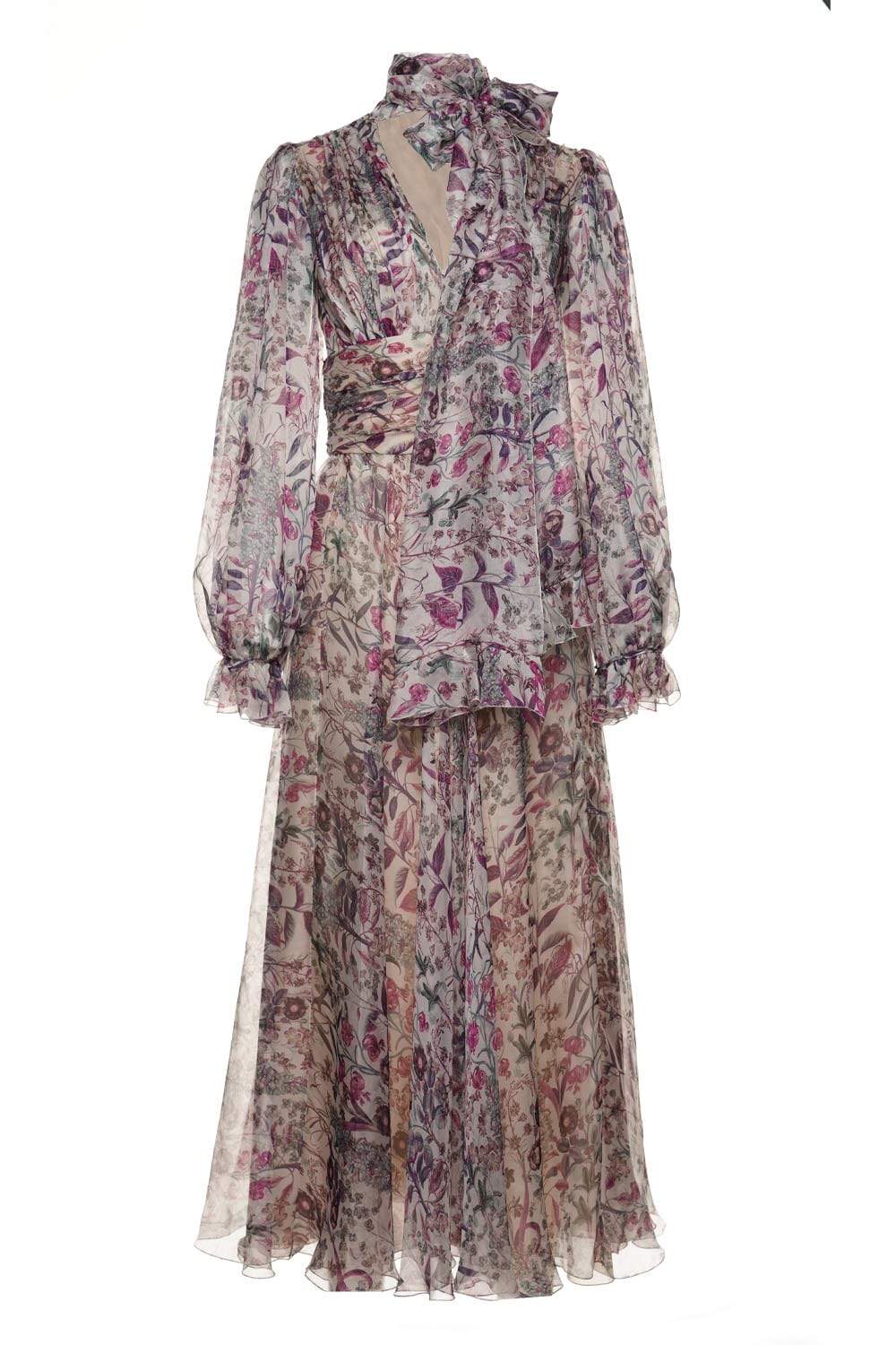 Luisa Beccaria Tie-Neck Printed Silk Maxi Dress