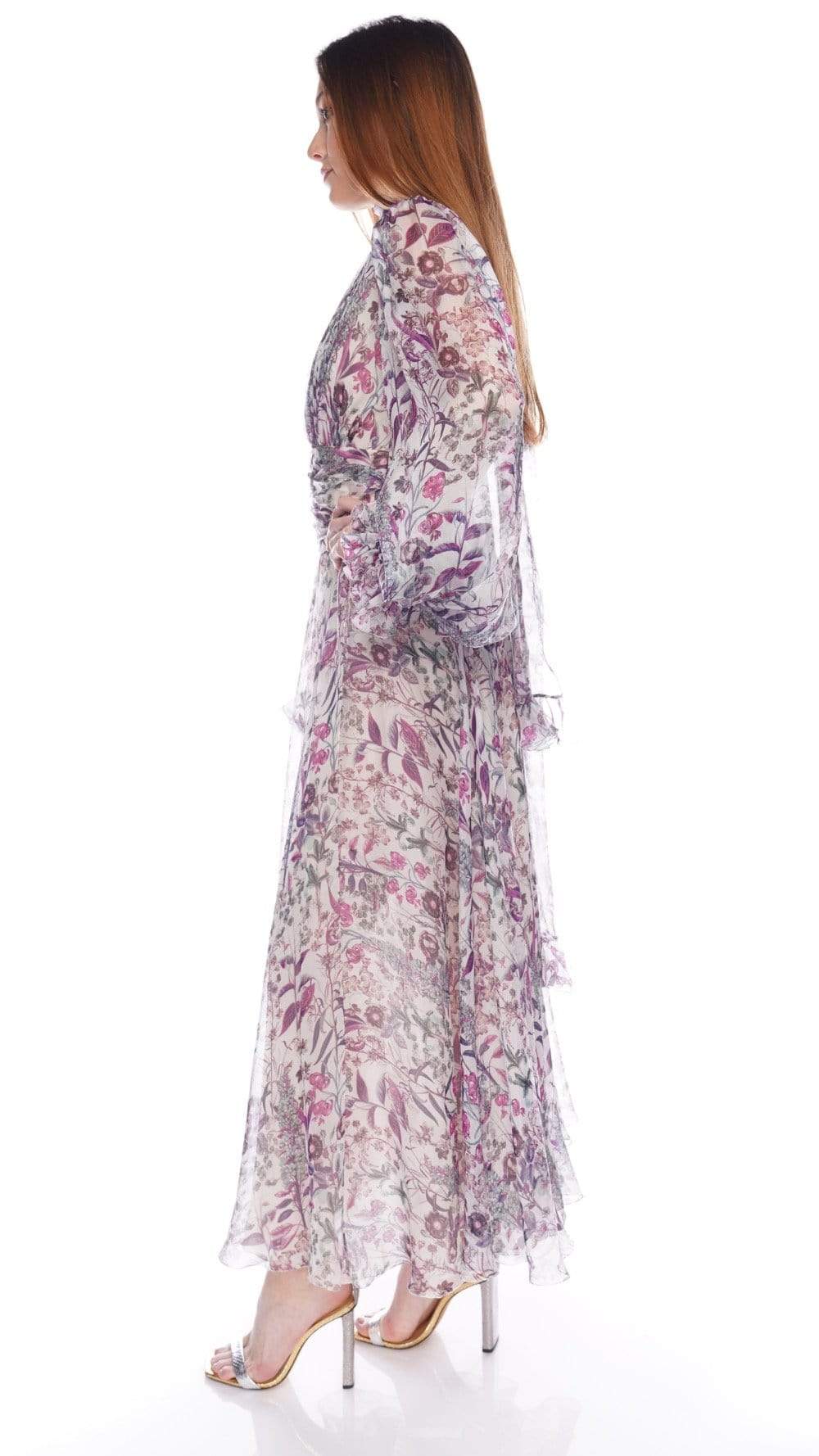 Luisa Beccaria Tie-Neck Printed Silk Maxi Dress