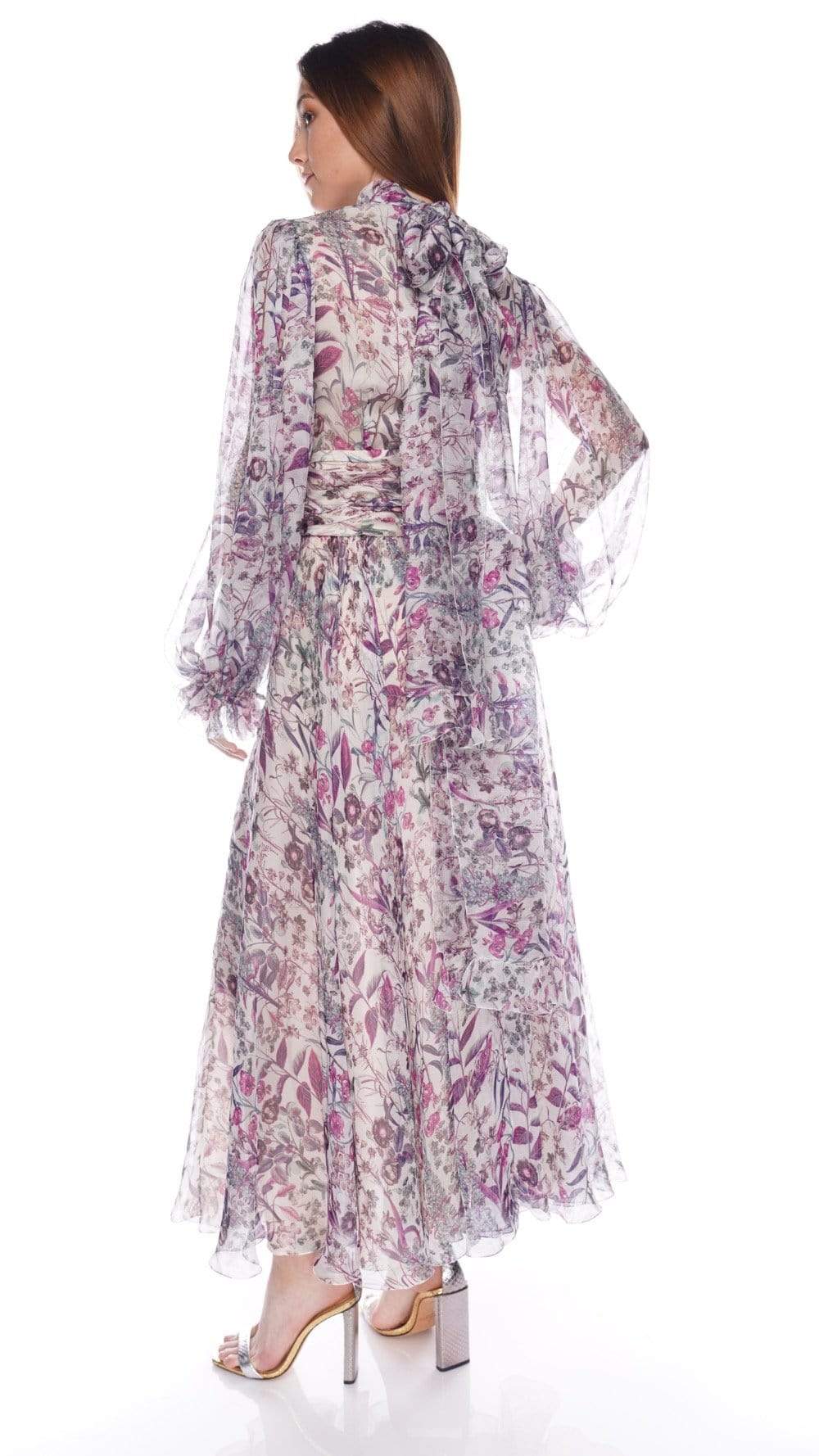 Luisa Beccaria Tie-Neck Printed Silk Maxi Dress