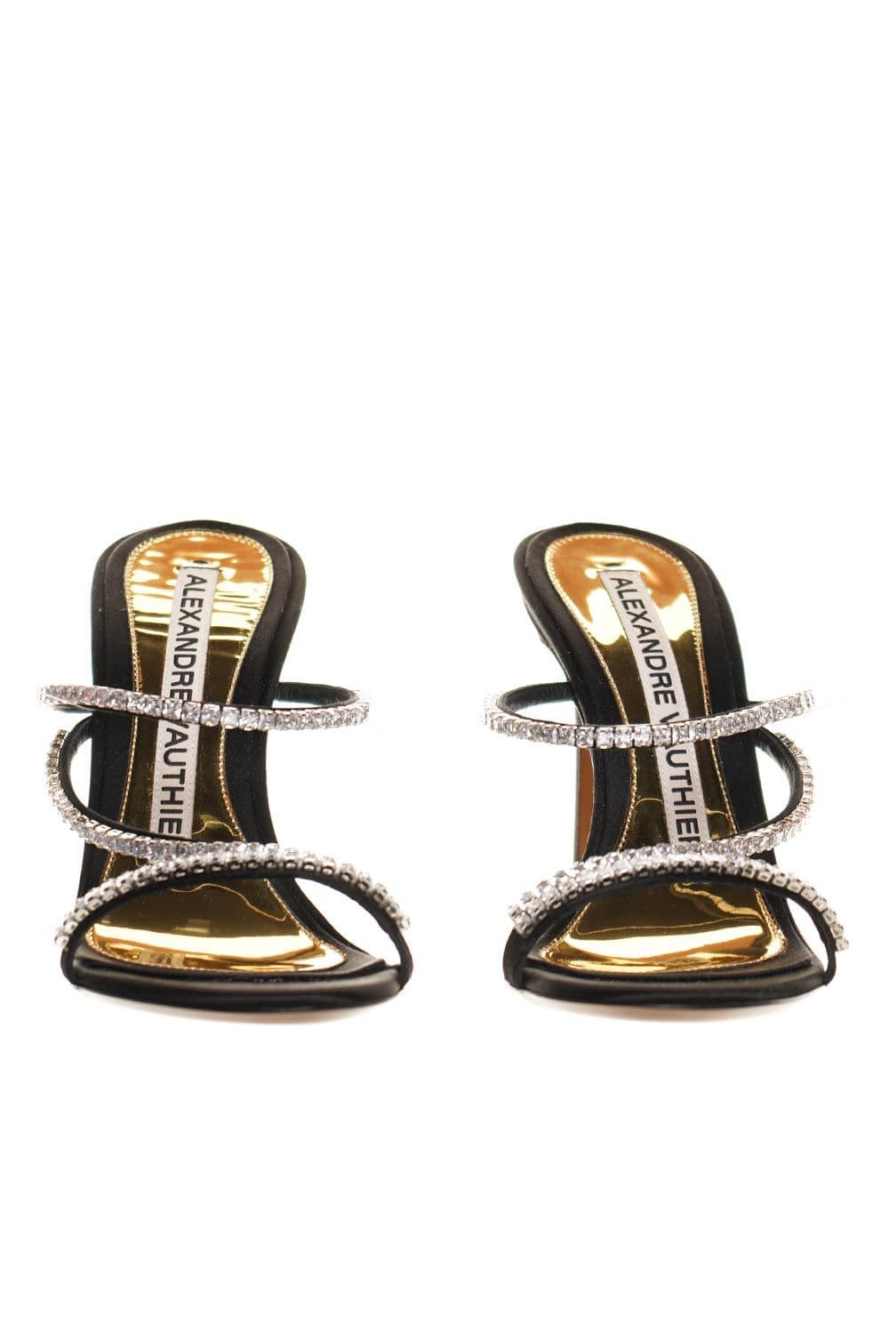 Alexandre Vauthier Crystal Embellished Black Leather Mules