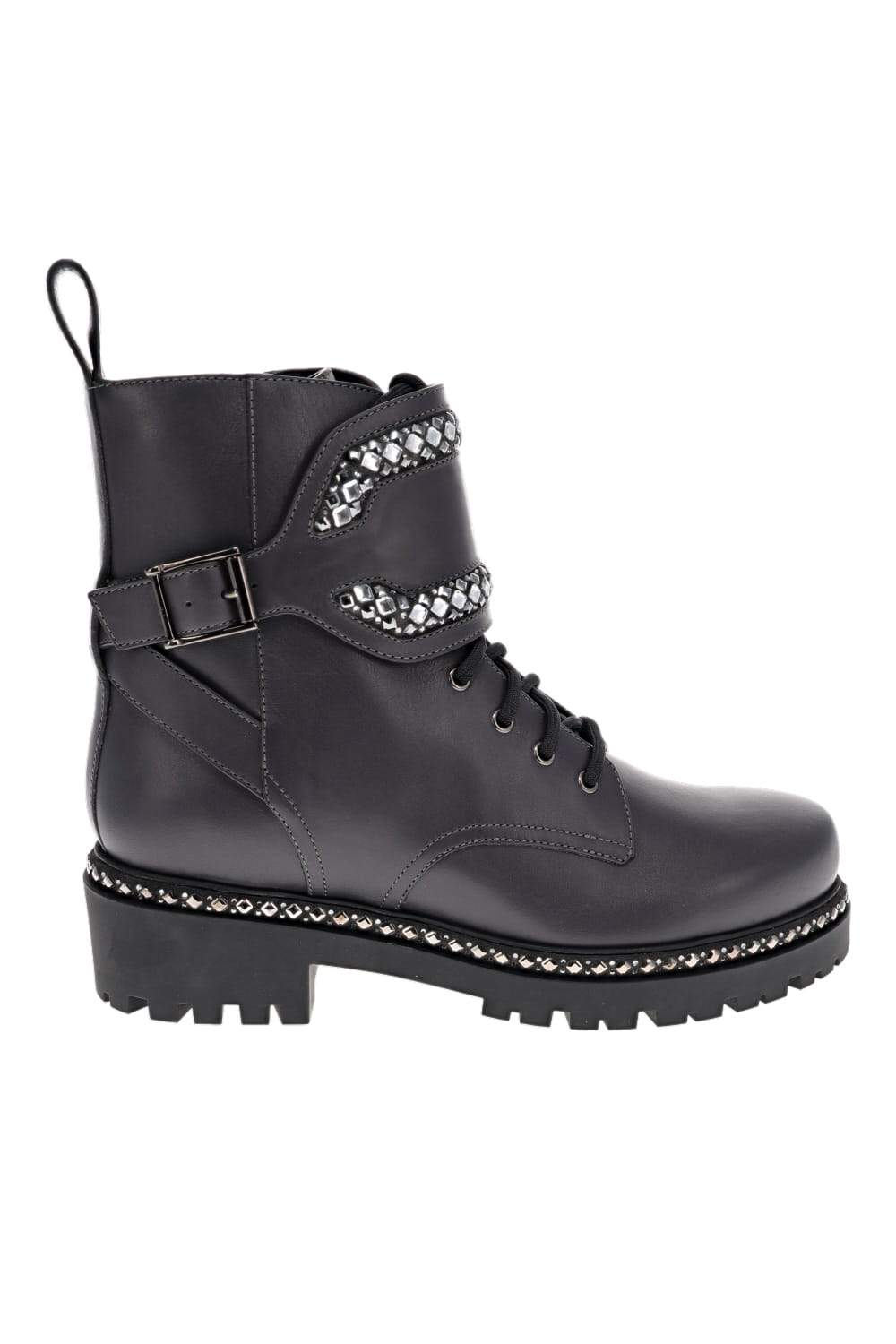RENE CAOVILLA Crystal Buckle Cuff Leather Biker Boots