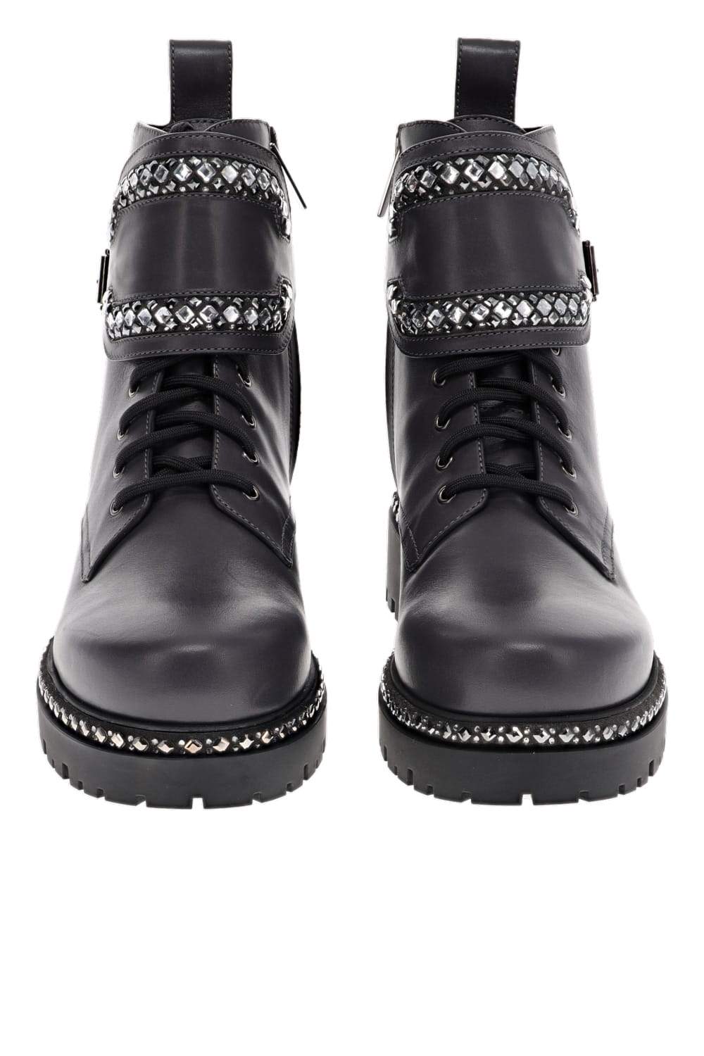 RENE CAOVILLA Crystal Buckle Cuff Leather Biker Boots