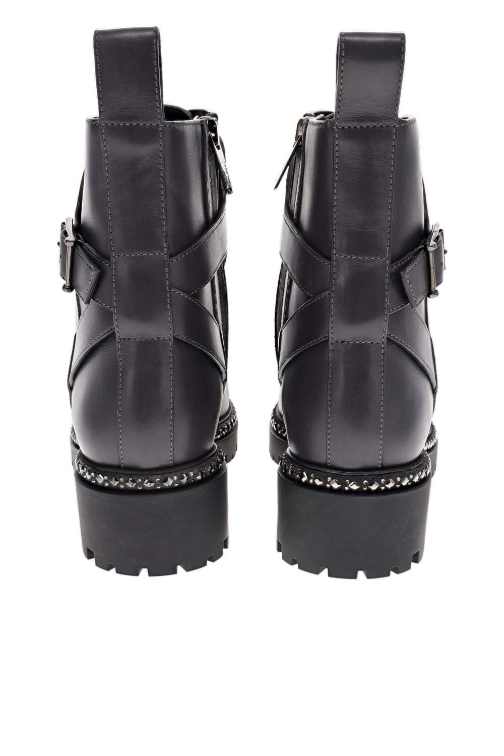 RENE CAOVILLA Crystal Buckle Cuff Leather Biker Boots