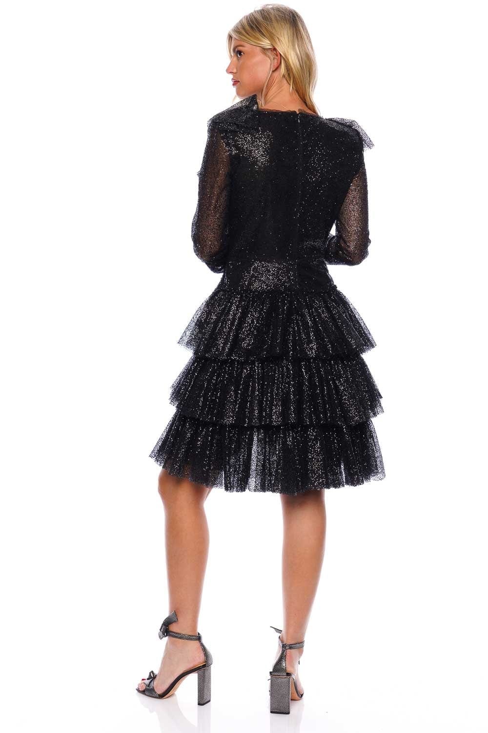 PHILOSOPHY DI LORENZO SERANFINI Black Glittered Tulle Long Sleeve Mini Dress