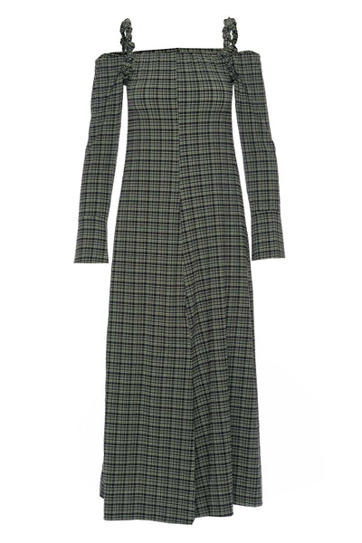 GANNI Checked cotton-blend seersucker midi dress | THE OUTNET