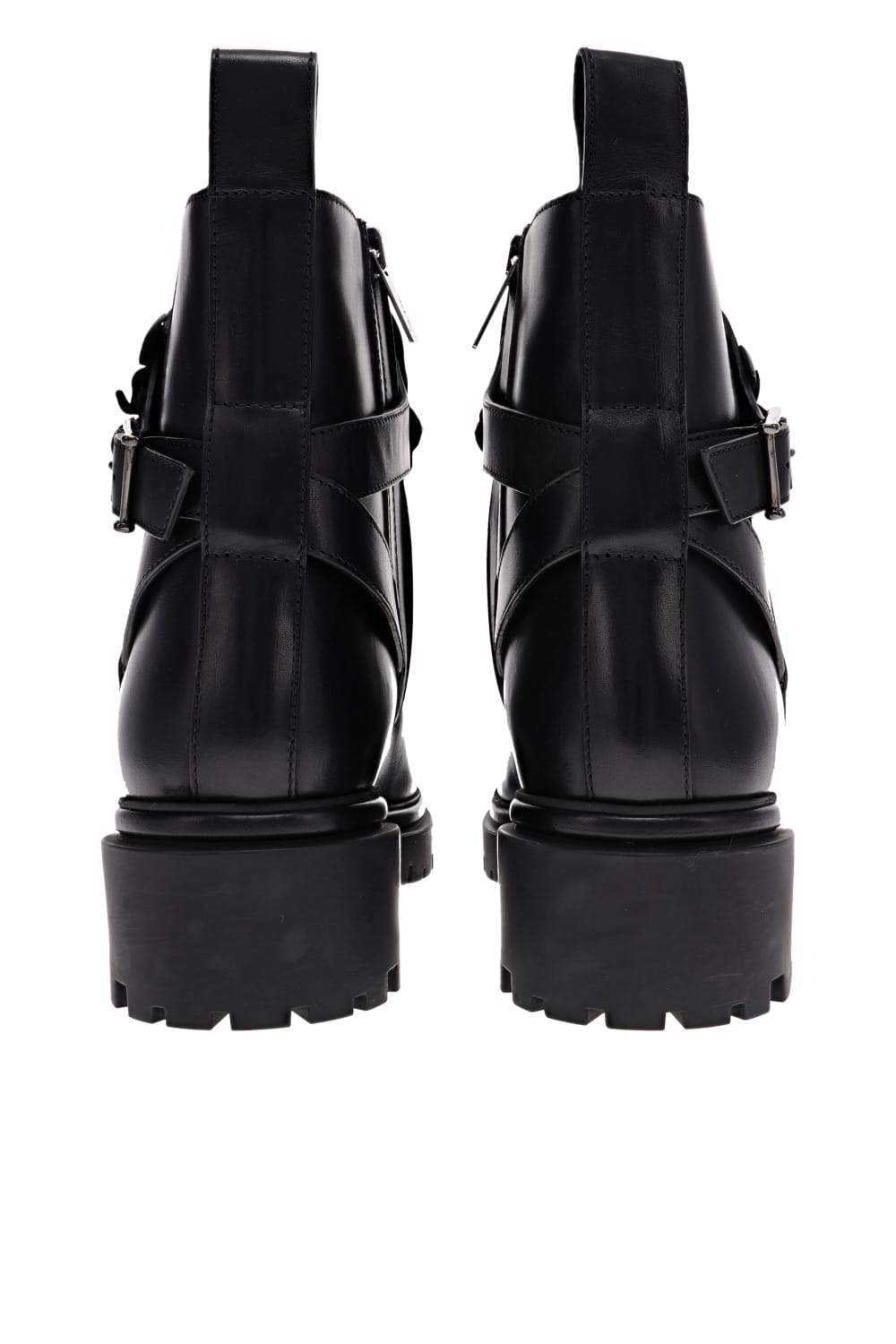 RENE CAOVILLA Black Floral Appliqué Leather Combat Boots