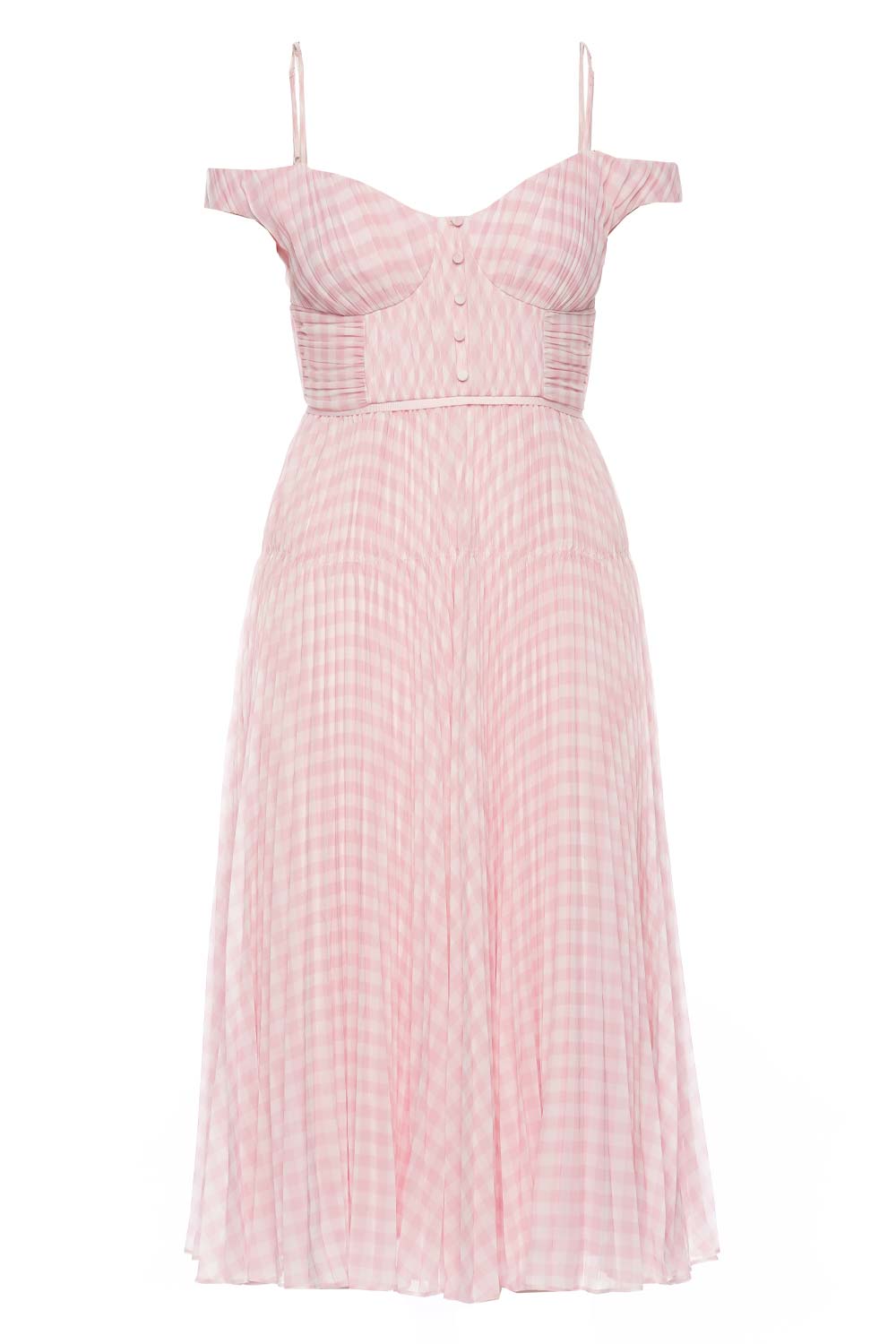 self-portrait Pink Gingham Chiffon Midi Dress