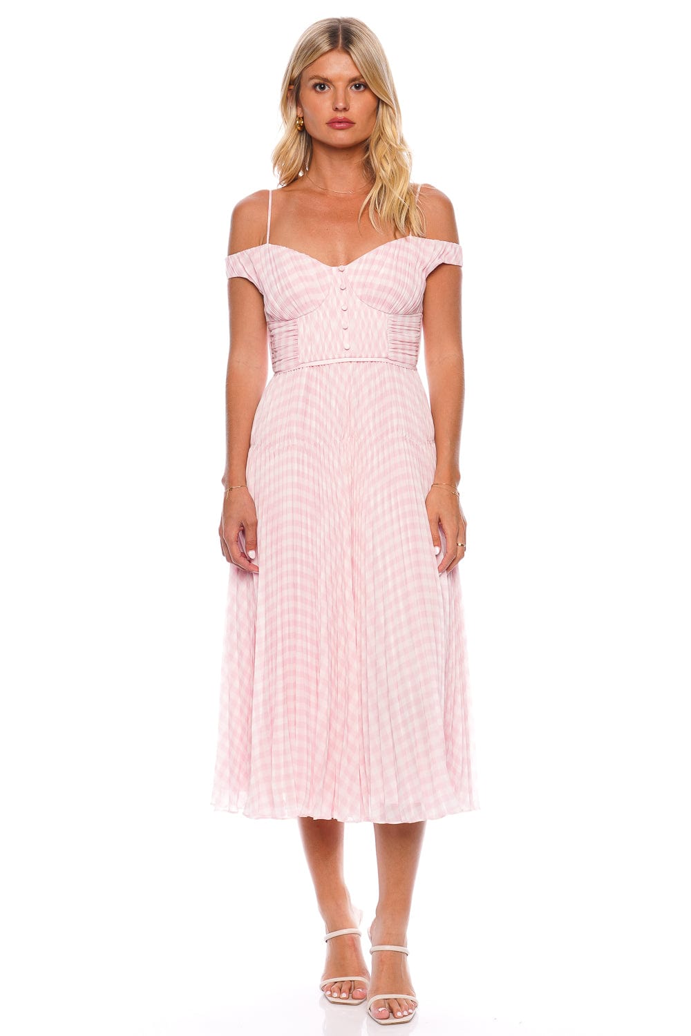 self-portrait Pink Gingham Chiffon Midi Dress