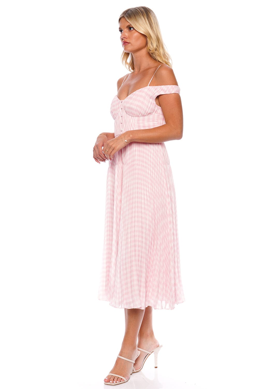 self-portrait Pink Gingham Chiffon Midi Dress