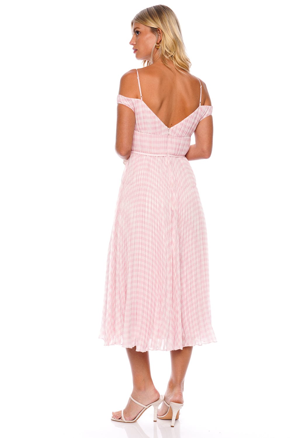 self-portrait Pink Gingham Chiffon Midi Dress