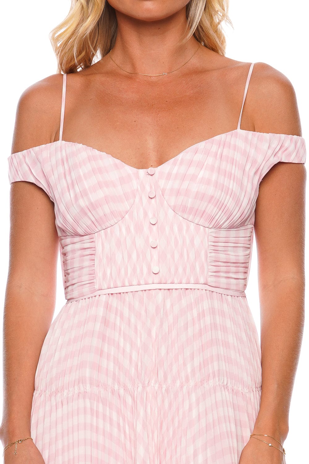 self-portrait Pink Gingham Chiffon Midi Dress