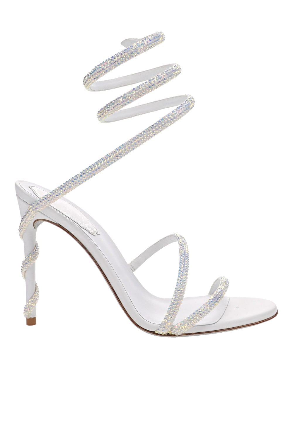 RENE CAOVILLA Margot Ivory Embellished Ankle Wrap Heels
