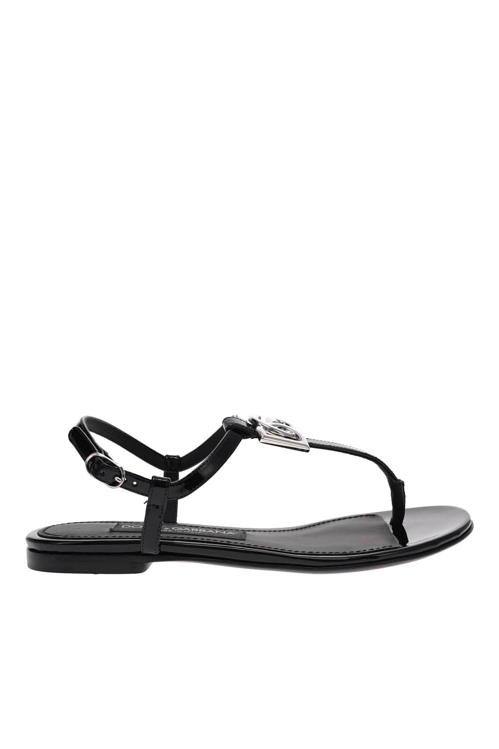 Dolce & Gabbana Black DG Logo Flat Leather Sandals