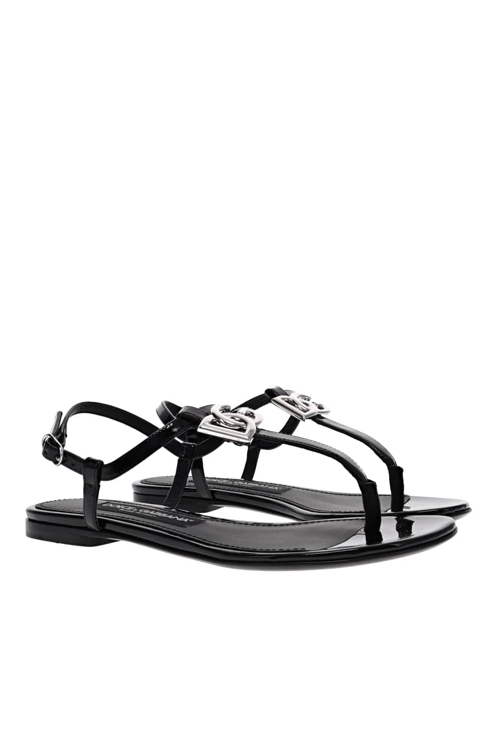 Dolce & Gabbana Black DG Logo Flat Leather Sandals