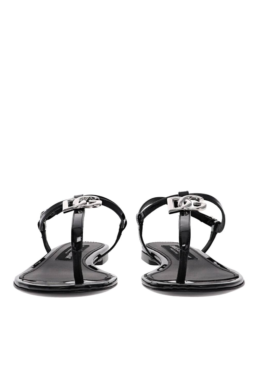 Dolce & Gabbana Black DG Logo Flat Leather Sandals