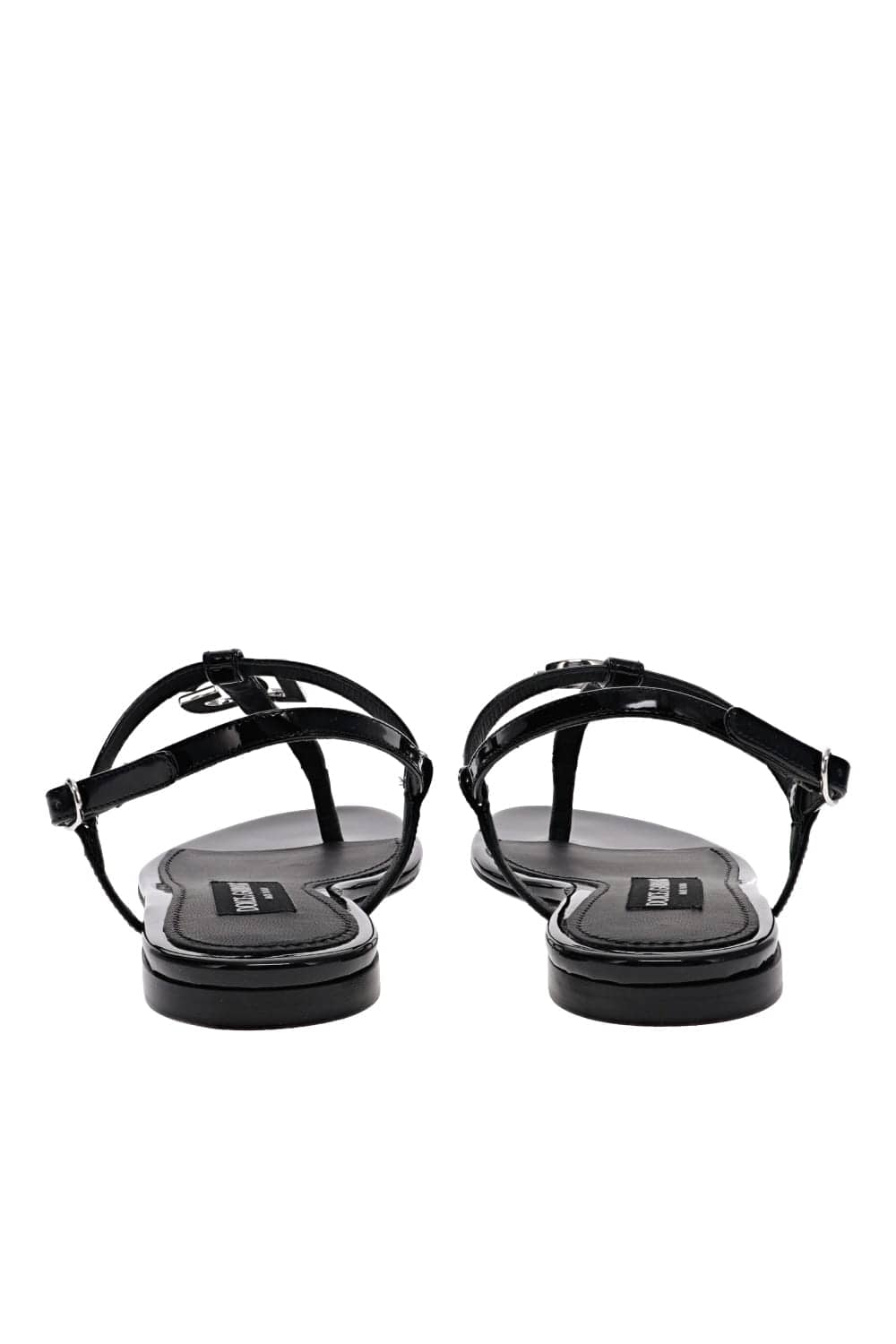 Dolce & Gabbana Black DG Logo Flat Leather Sandals