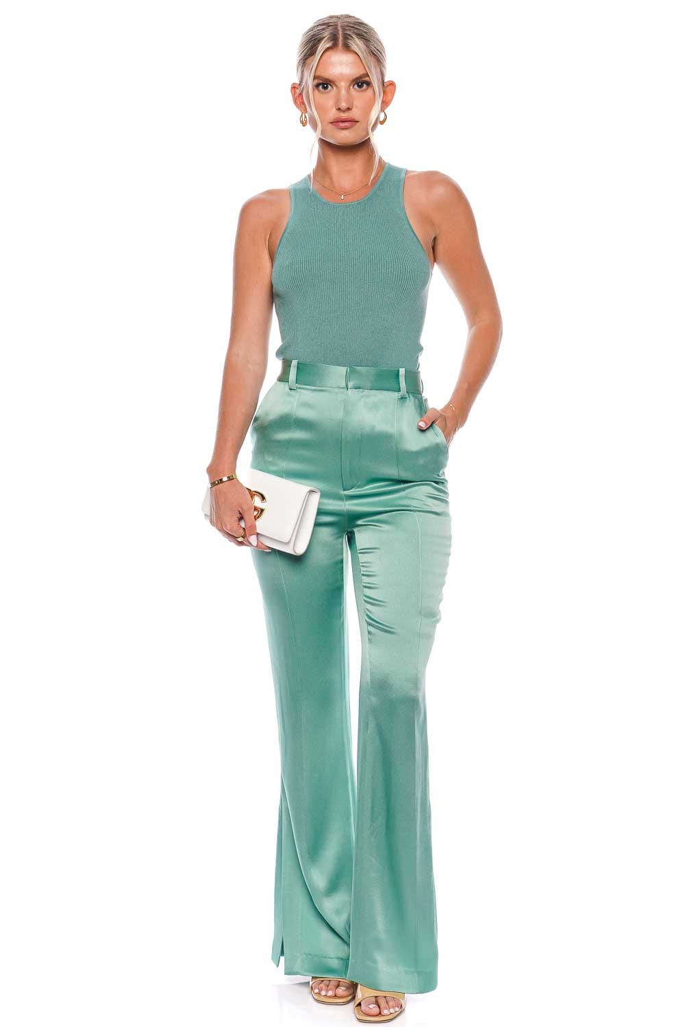 LAPOINTE Doubleface Satin High Waisted Flare Leg Pant