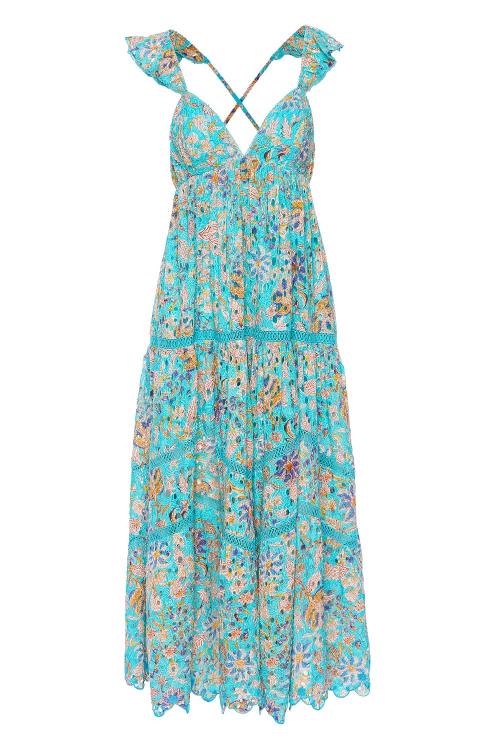Hemant and Nandita Lyna Turquoise Blue Floral Maxi Dress