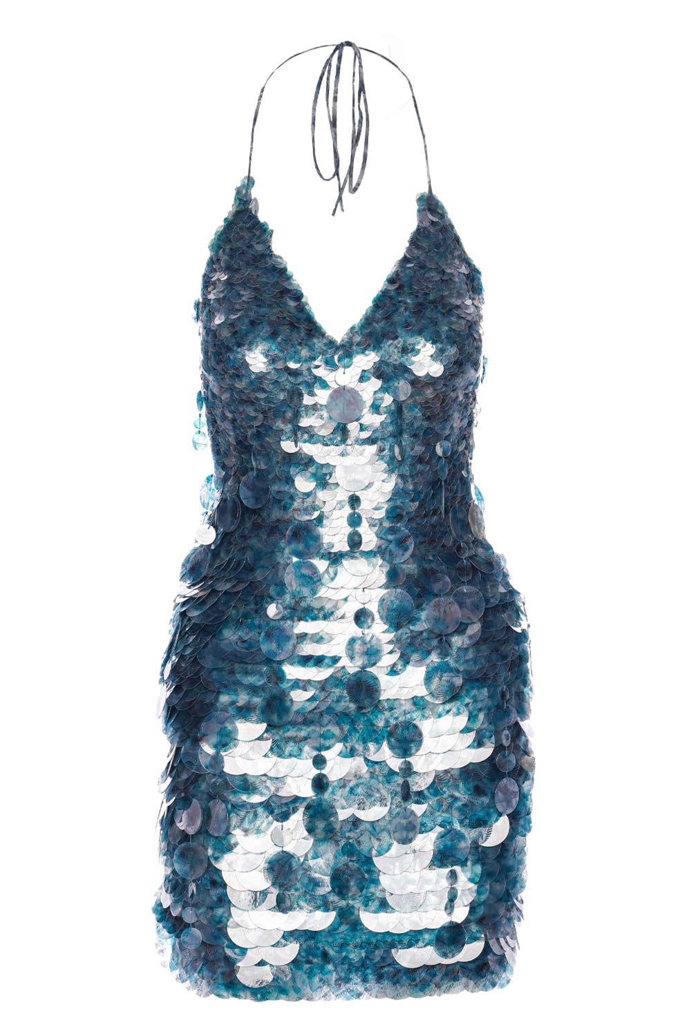 Beatriz Camacho Nuit Blue Sequined Halter Mini Dress
